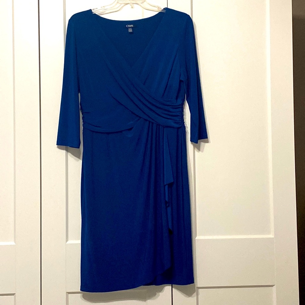 Blue Chaps Mock Wrap Dress Sz XL